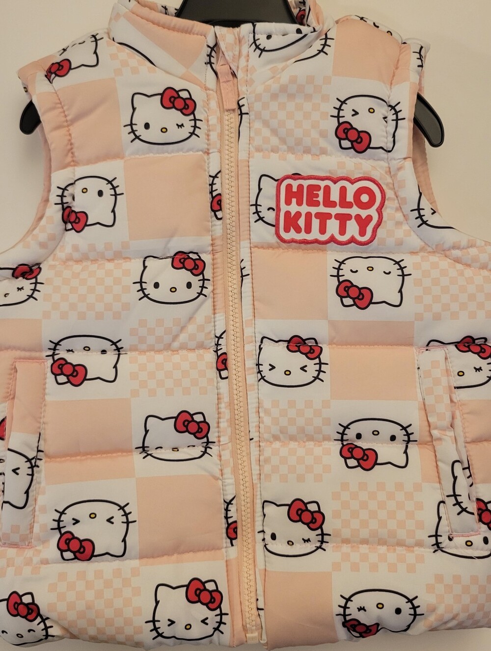 NEW Hello Kitty Pink & White Checkerboard Puffer Vest for Kids